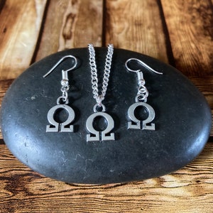 Omega Symbol Jewellery, Maths Symbol Necklace and Earring, Maths Student Gift, Science Teacher Gifts, Greek Alphabet Symbols, Jewellery Sets
