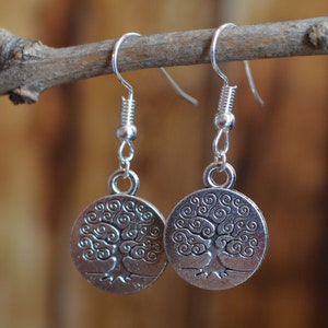 Silver Tree Earring, Tree of Life, Silver Plated Dangle Earring, Coin Earrings, Tree Symbol Jewellery, Tree Lover Gift, Minimalist Jewellery