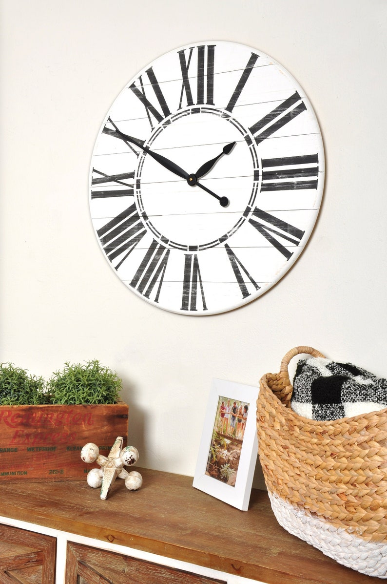 White Farmhouse Wall Clock Large Wall Clock for Kitchen Etsy