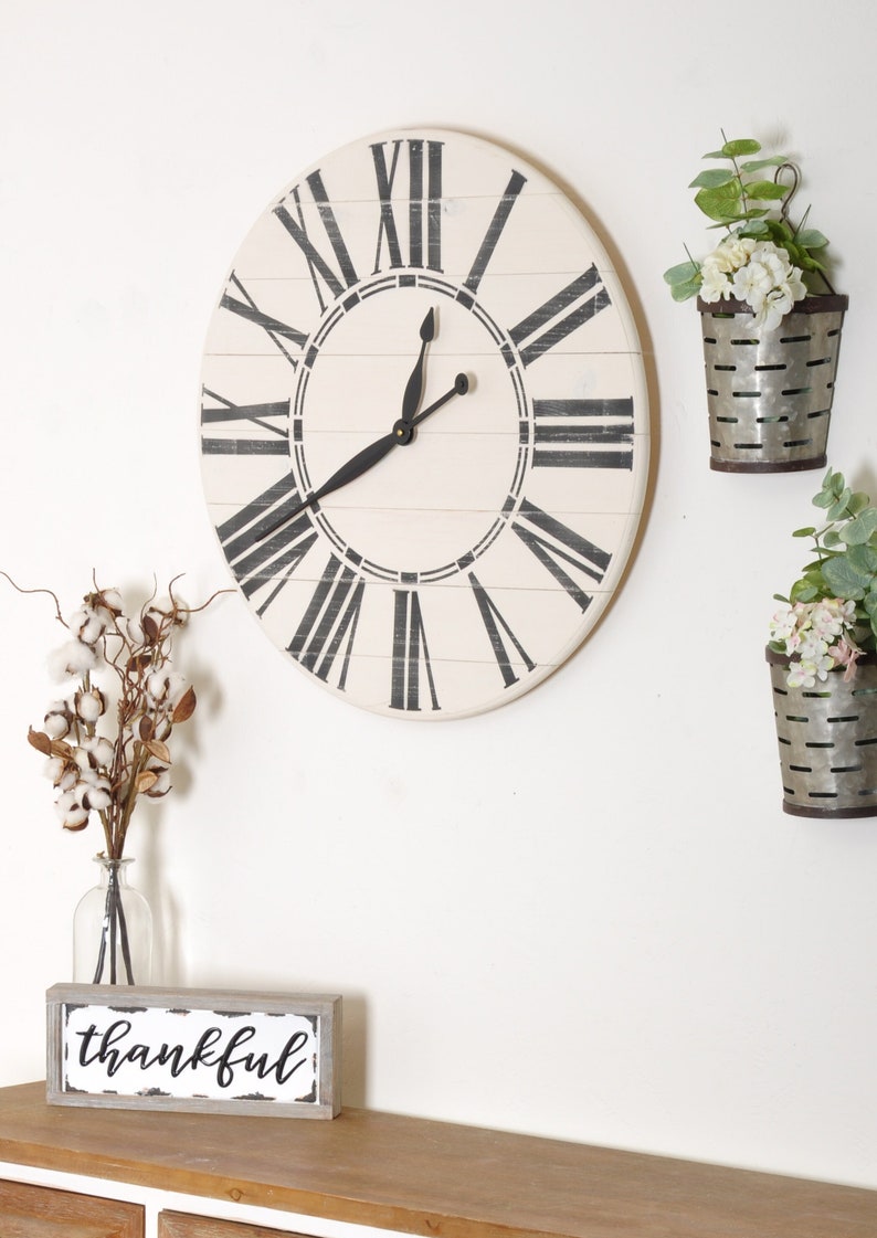 White Farmhouse Wall Clock Large Wall Clock for Kitchen Etsy