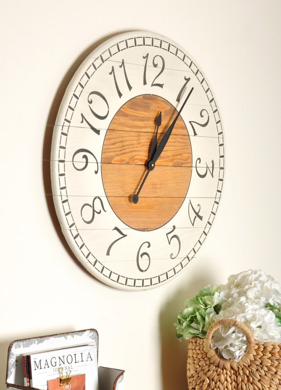 Farmhouse Wall Clock Wood Large White - Large Rustic Wall Clock White
