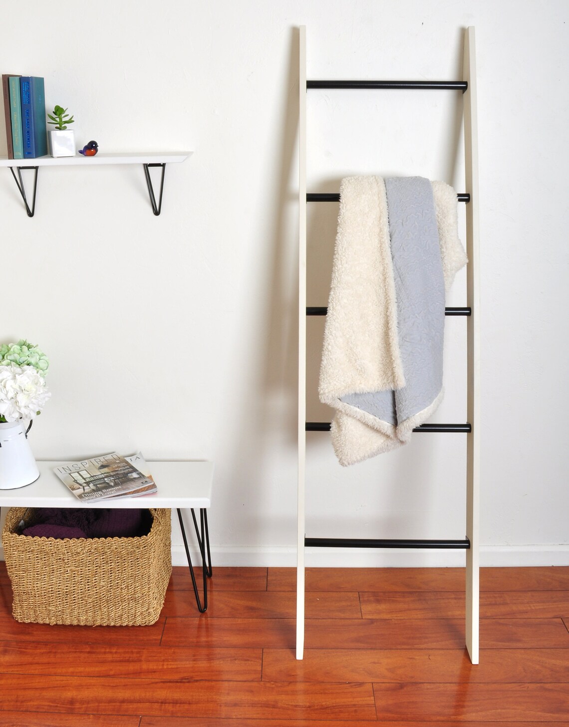 White & Black Metal Rung Blanket Ladder / 6ft Blanket Ladder / Etsy