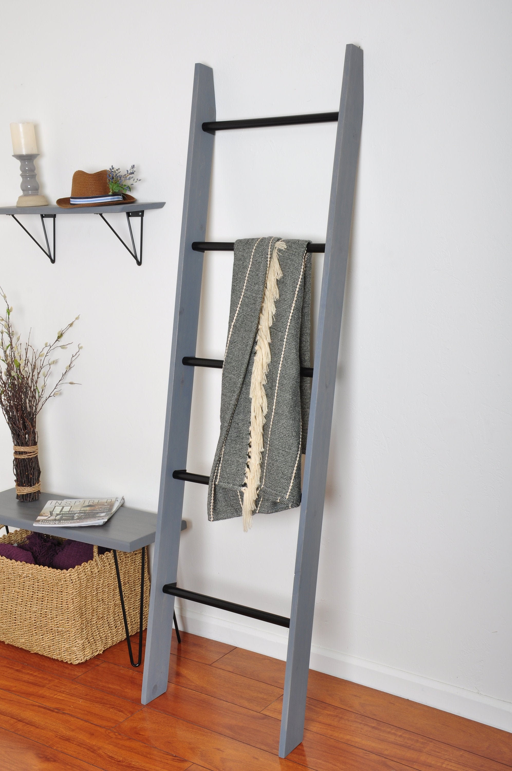 Metal Rung Blanket Ladder / 6ft Blanket Ladder / Gray Ladder / Etsy