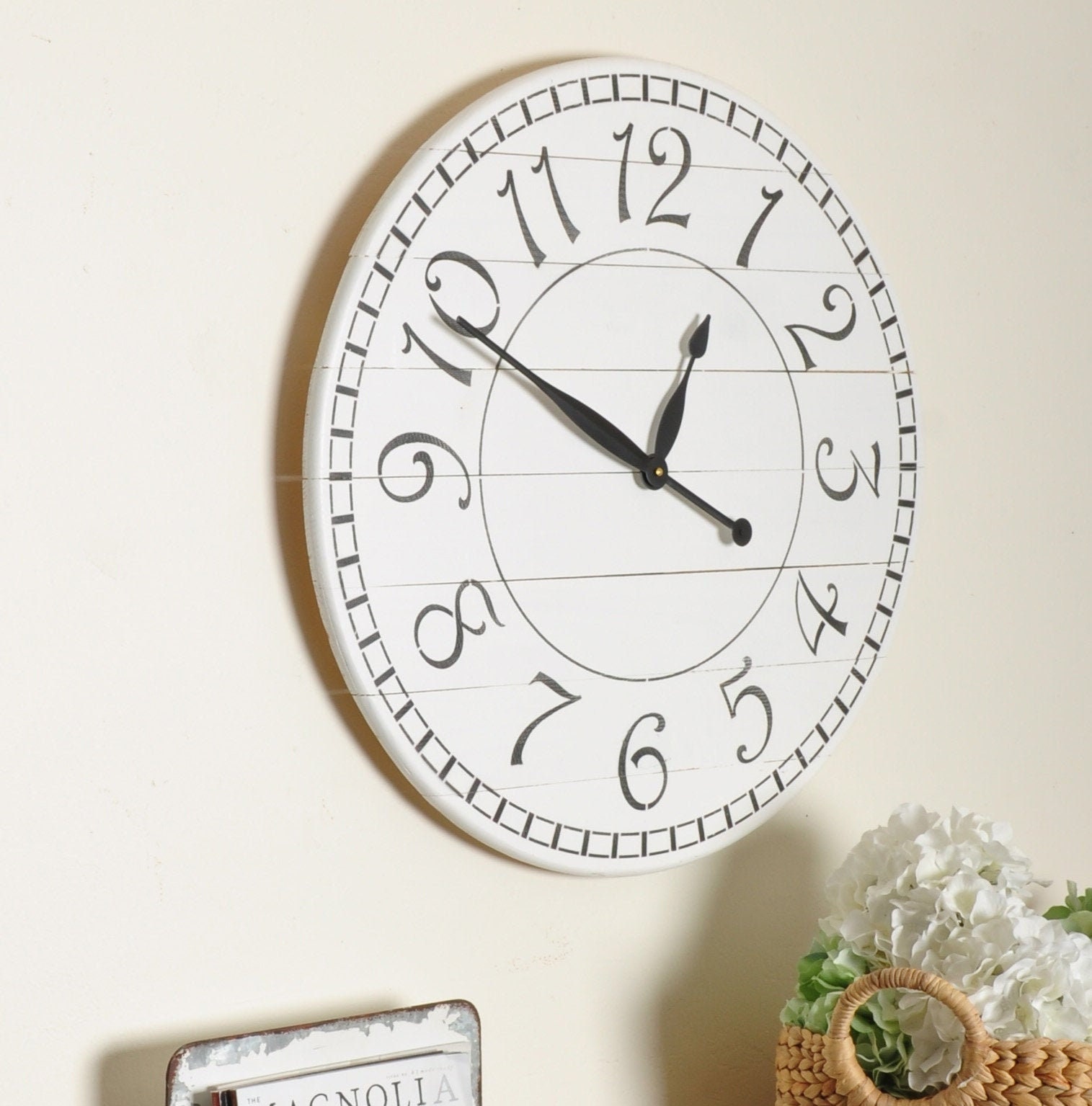 Off White Wall Clock / Wood Clock / Large Clock / White Clock Etsy