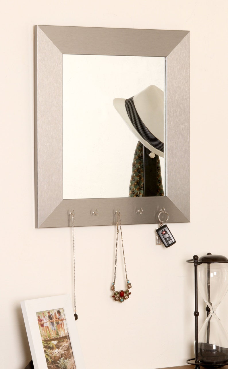 Silver Jewelry Hook Mirror 19 X 21 75 Inch Storage Key Holder Entry Way Bathroom Organizer