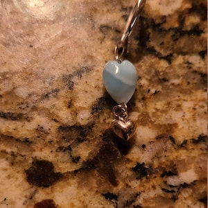 Sterling silver and larimar belly ring with dangling heart