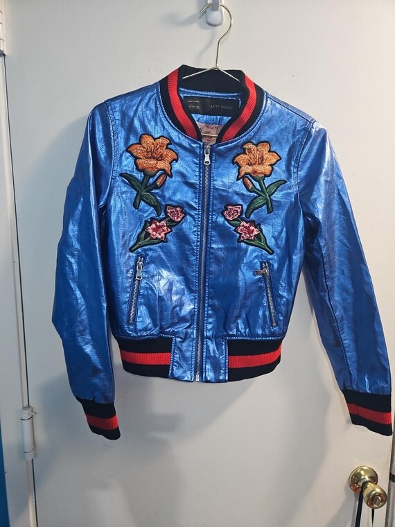 Size Small blue AFTF Basic Bomber Jacket With Emb… - image 4