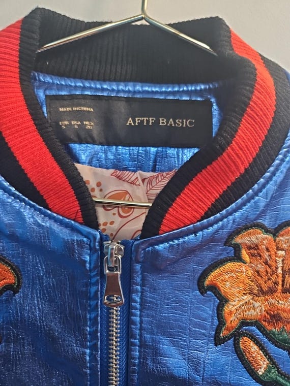 Size Small blue AFTF Basic Bomber Jacket With Emb… - image 6