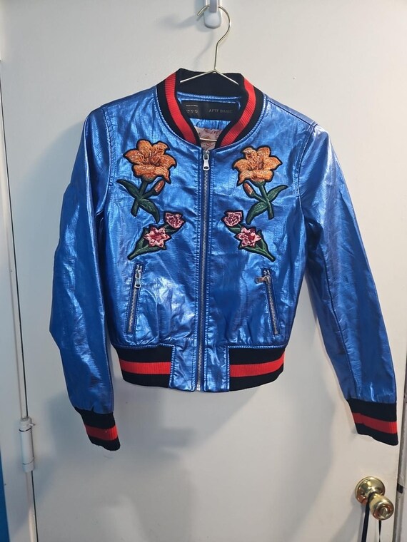 Size Small blue AFTF Basic Bomber Jacket With Emb… - image 2