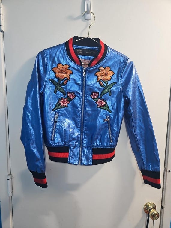 Size Small blue AFTF Basic Bomber Jacket With Emb… - image 3