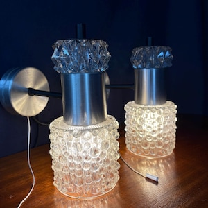 Pair of Danish Mid Century Wall Lights Crystal Glass Shades 1960/70&#39;s on Aluminium bracket/wall mount