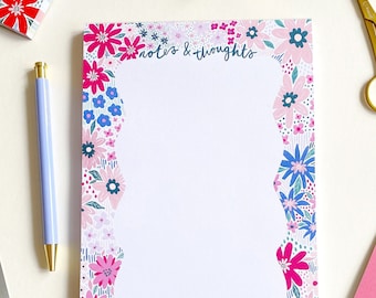 A5 Bright Floral Notepad in Pink/Lilac/Mauve, To Do List Pad, Jotter Pad, Stationery Gift, Mother's Day Gift, Floral Stationery, Deskpad