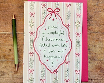 Christmas Wishes Bow Holly Greeting Card: Festive Holiday Card