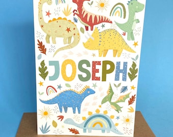 Carte de voeux personnalisée A5 dinosaure, carte d'anniversaire pour enfants, cartes pour enfants, cadeau dinosaure, carte pour fils, petit-fils, neveu, frère