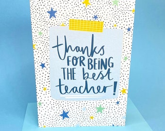 Thanks For Being The Best Teacher A5 Greeting Card Blue, Teacher Gift, Best Teacher Ever, Thank You Teacher Card, Teacher Appreciation Gift