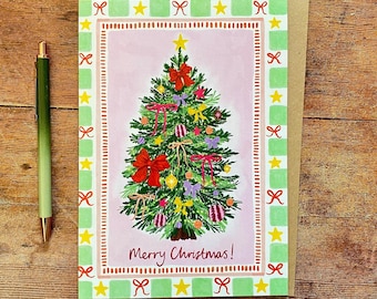 Merry Christmas Bow Tree A5 Greeting Card, Christmas Tree Greeting Card, Happy New Year Christmas Card, Christmas Card For All