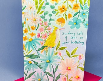 Sending Love On Your Birthday Wildflower Floral A5 Greetings Card, Cards for her, Birthday card for friend, Birthday Card for Sister