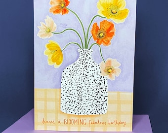 Poppy Vase Floral Happy Birthday A5 Greetings Card, Cards for her, Birthday card for friend, Birthday Card for Sister, Floral Card