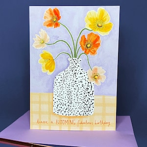 Vase coquelicot carte de voeux floral joyeux anniversaire A5, cartes pour elle, carte d'anniversaire pour ami, carte d'anniversaire pour soeur, carte florale