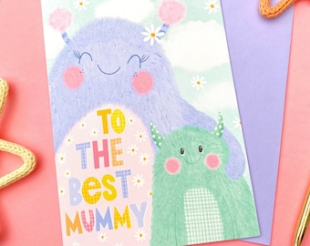 To The Best Mummy Little Monster Mothers Day Greeting Card, Cards for Mum, Mothers Day Card From Son, Mothers Day Card From Daughter