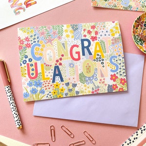 Floral Congratulations A5 Greetings Card, Engagement Card, Graduation Card, New Job Card, You Did It Card, Well Done Card, Let's Celebrate