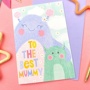 Pour la meilleure maman, petit monstre, carte de voeux fête des mères, cartes pour maman, carte de fête des mères de son fils, carte de fête des mères de sa fille