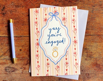 You're Engaged Floral Bow Engagement Card, Engagement Card, Happy Engagement Card, Congratulations on your Engagement Card, Proposal Card