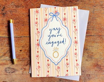 You're Engaged Floral Bow Engagement Card, Engagement Card, Happy Engagement Card, Congratulations on your Engagement Card, Proposal Card