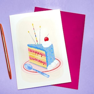 Happy Birthday Cake A5 Greetings Card, Fun Cards for her, Birthday card for friend, Birthday Card for Sister, Birthday Cake Card