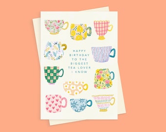 Tea Lover A5 Birthday Card, Happy Birthday Card, Tea Lover Gift, Tea Addict Gift, Tea Greetings Card, Birthday Card for Her