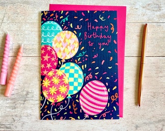 Carte de voeux A5 joyeux anniversaire ballons, cartes pour elle, carte d'anniversaire pour ami, carte d'anniversaire pour soeur, carte ballon de célébration