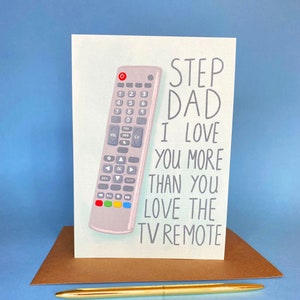 Fathers Day Step Dad TV Remote A5 Card, Funny Step Dad Fathers Day Card, Fathers Day Card From Daughter or Son, Dad TV Lover Card image 1