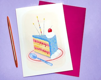 Happy Birthday Cake A5 Greetings Card, Fun Cards for her, Birthday card for friend, Birthday Card for Sister, Birthday Cake Card