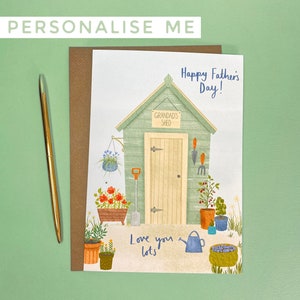 Personalised Garden Shed Fathers Day A5 Card, Greeting Cards for Dad, Card For Grandad, Card For Step Dad, Fathers Day Gift