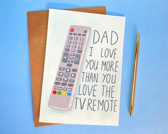 Carte A5 avec télécommande pour papa, fête des pères, cartes de voeux pour papa, carte drôle de fête des pères, carte de fête des pères de fille ou de fils, carte papa amateur de télévision