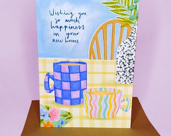 New Home Tea Cup Mug Greeting Card, Congratulations First Home, Moving, Next Chapter, Relocating