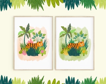 Tiger Jungle Illustration Print: Nursery Wall Art