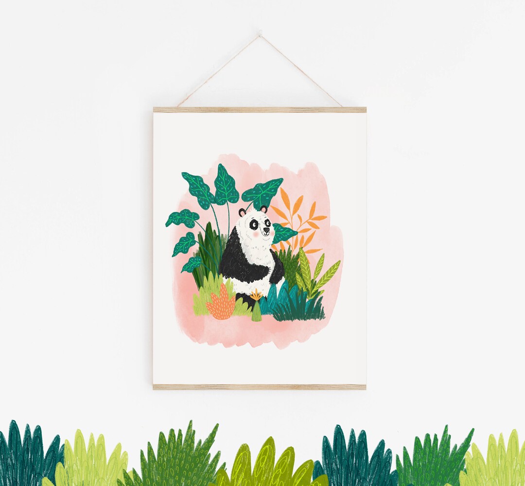Panda Jungle Illustration Print / Nursery Wall Art / Unisex Print - Etsy