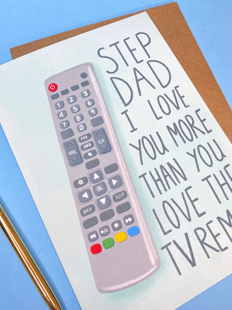 Fathers Day Step Dad TV Remote A5 Card, Funny Step Dad Fathers Day Card, Fathers Day Card From Daughter or Son, Dad TV Lover Card image 2
