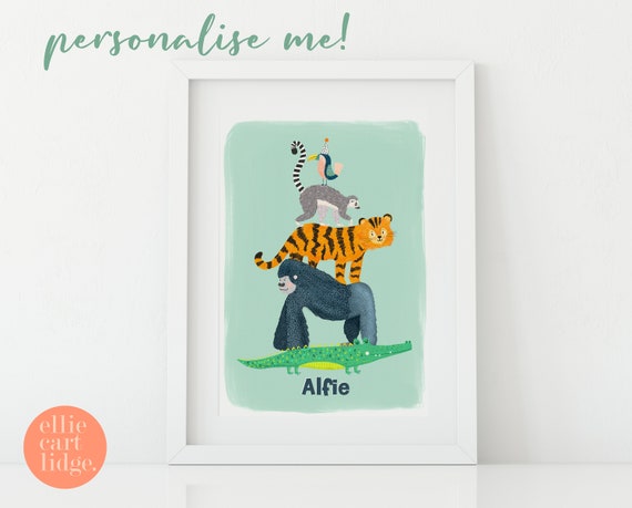Jungle Stacked Animal Childrens Print / Personalised Nursery Art Print