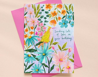 Watercolour Multicoloured Wildflower Floral A5 Birthday Card, Greeting Card for Mum, Sister, Friend, Grandma