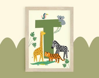 Personalised Jungle Safari Animal Letter Print / Nursery Wall Art