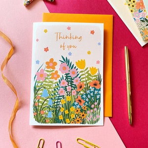 Carte de voeux florale A5 Thinking of you, carte de sympathie, carte positive Pick Me Up, carte Get Well Soon, carte de récupération