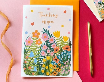 Thinking of You Floral A5 Greeting Card: Sympathy, Get Well Soon, In Our Thoughts