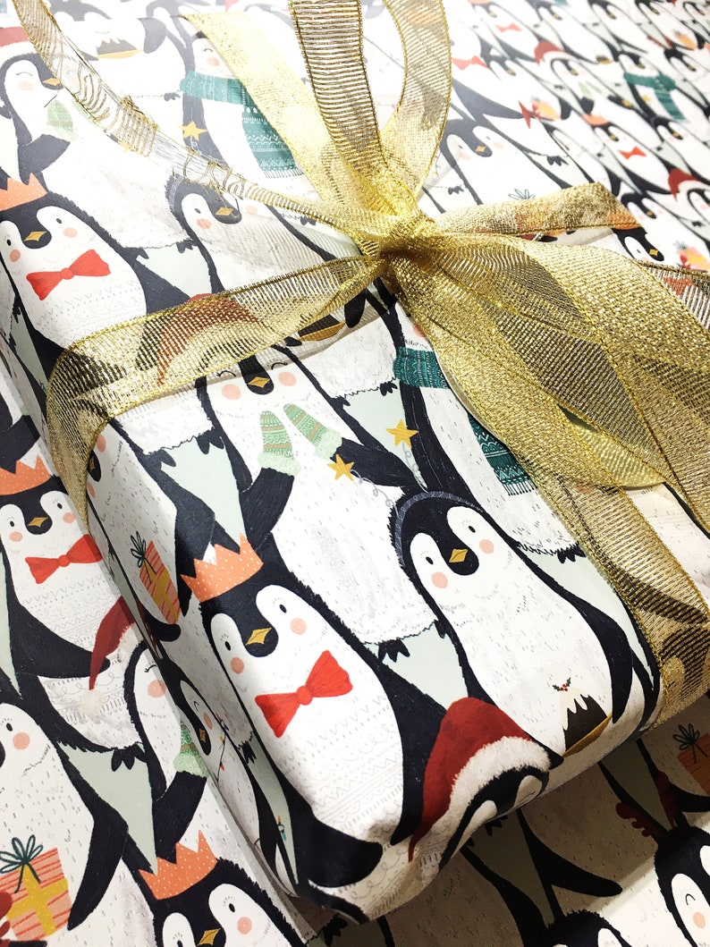 Penguin Christmas Gift Wrap / Recyclable Wrapping Paper / Etsy