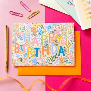Carte de voeux florale de joyeux anniversaire A5, cartes pour elle, carte d'anniversaire pour un ami, carte d'anniversaire pour soeur, carte de voeux florale folklorique
