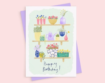 Plant Shelf Birthday Card: Floral Plant Lover Gift