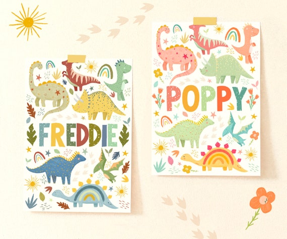 Personalised Dinosaur Name Print / Nursery Kids Wall Art