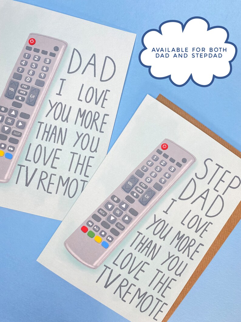 Fathers Day Step Dad TV Remote A5 Card, Funny Step Dad Fathers Day Card, Fathers Day Card From Daughter or Son, Dad TV Lover Card image 6