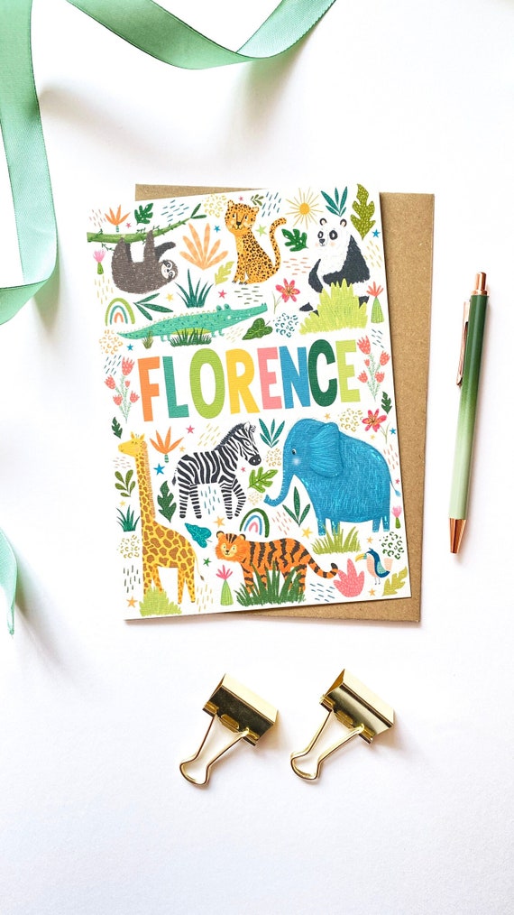 Personalised Jungle Animal A5 Greetings Card, Childrens Birthday Card, Cards for Kids, Safari Animal Card, Party Animal Card